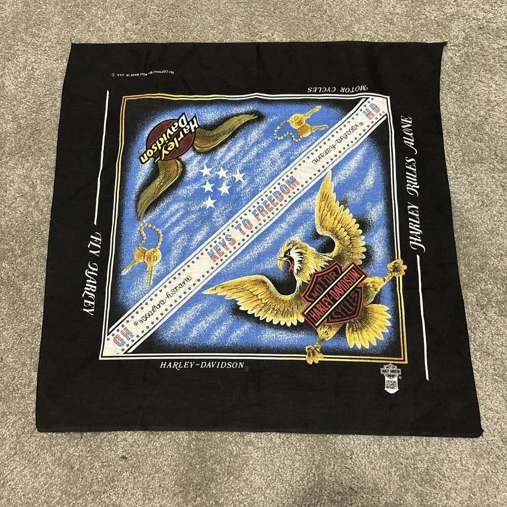 Harley Davidson Motorcycles Bandana Handkerchief Eagle Black Made in USA